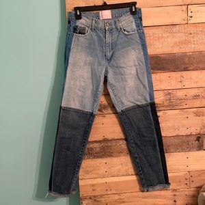 Revice color block raw hem jeans. Size 28.